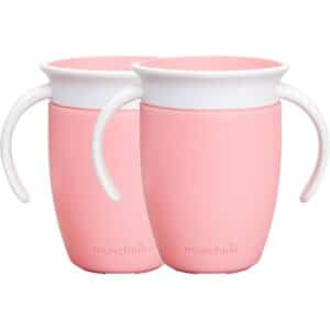 Vaso de aprendizaje 360º Munchkin con asas rosa