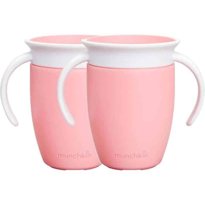 Munchkin dos Tazas Sippy Miracle 360, Entrenadora para Niños Pequeños & Bebés, Libre de BPA, Sin Derrames, A Prueba de Fugas, para Destete de Bebé de 6+ Meses, 7oz/207ml, Rosa