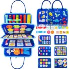 Libro Educativo Sensorial para Niños y Niñas, Juguete Montessori Portátil con Actividades Interactivas, Colores, Formas, Números, Letras y Animales, Libro Didáctico de Fieltro para Aprender Jugando, Disponible en Azul, Rosa y Verde