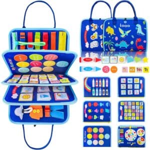 Libro Educativo Sensorial para Niños y Niñas, Juguete Montessori Portátil con Actividades Interactivas, Colores, Formas, Números, Letras y Animales, Libro Didáctico de Fieltro para Aprender Jugando, Disponible en Azul, Rosa y Verde