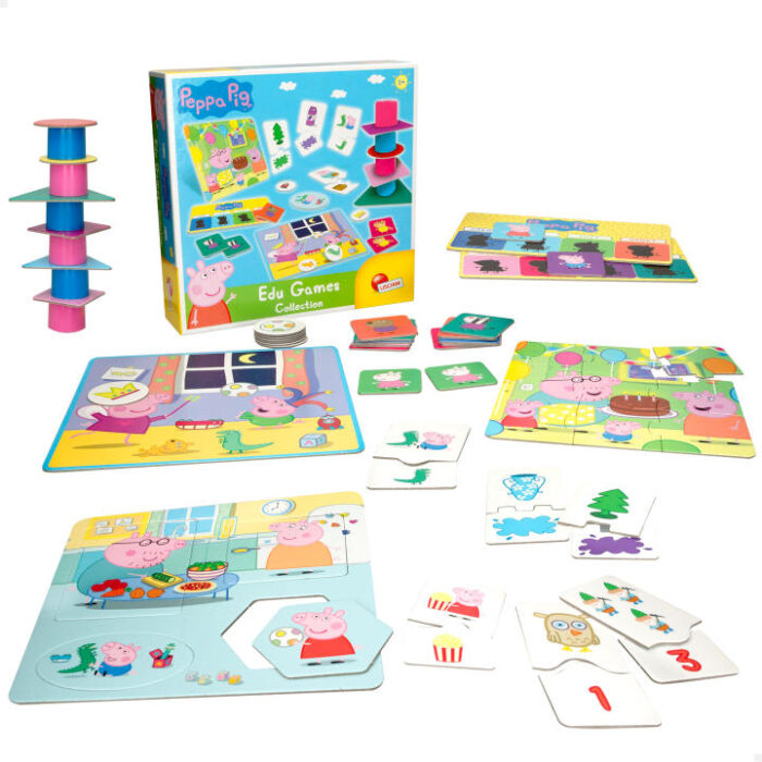 Peppa Pig - Set 10 juegos educativos para niños, Incluye fichas de cartón y cilindros de plástico, Regalo a partir de 2 años