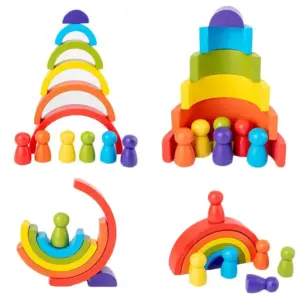 Juguete de arcoíris de madera DIY para niños, bloques de equilibrio apilados de arcoíris de madera creativos, juguete para bebés, juguetes educativos Montessori para niños